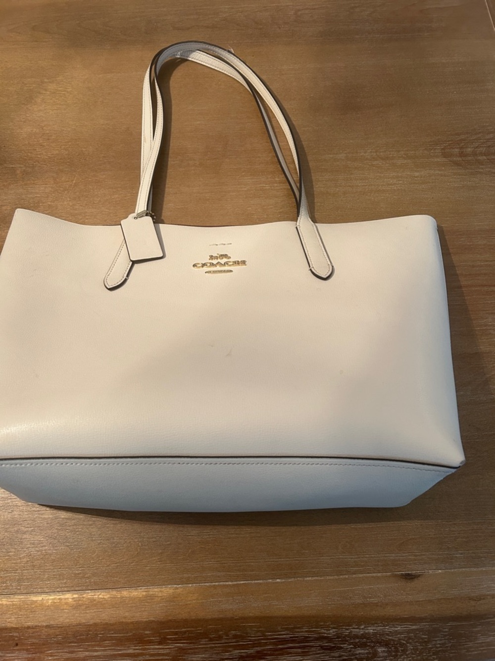 Coach Cream Leather Tote with burgundy inside